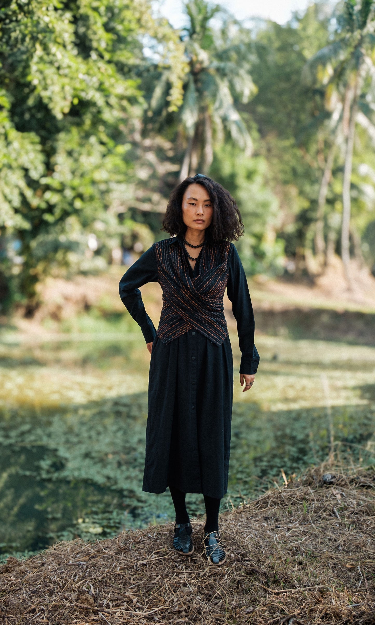 Handwoven Seattle Wrap Long Dress - Black Copper