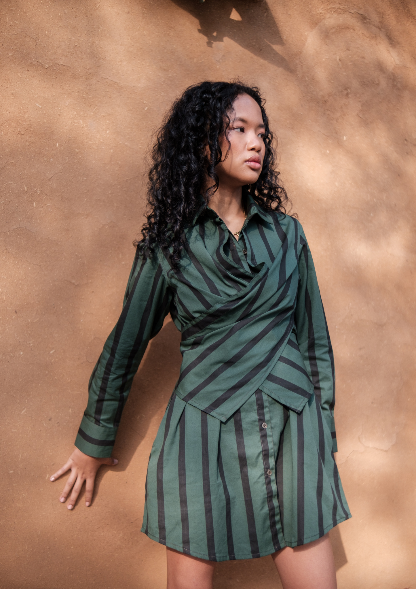 Seattle Wrap Shirt Dress - Striped