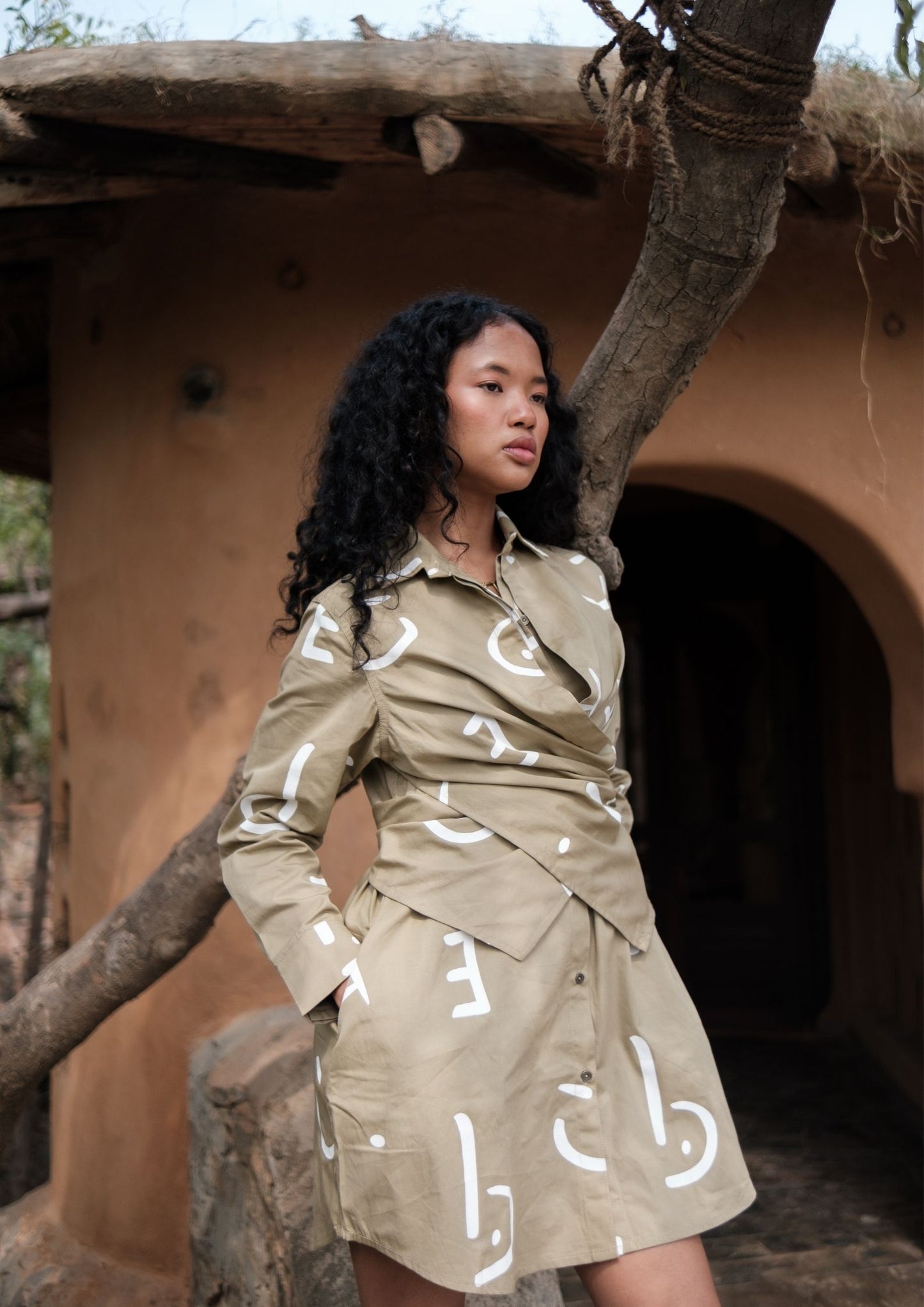 Seattle Wrap Shirt Dress - Line Printed