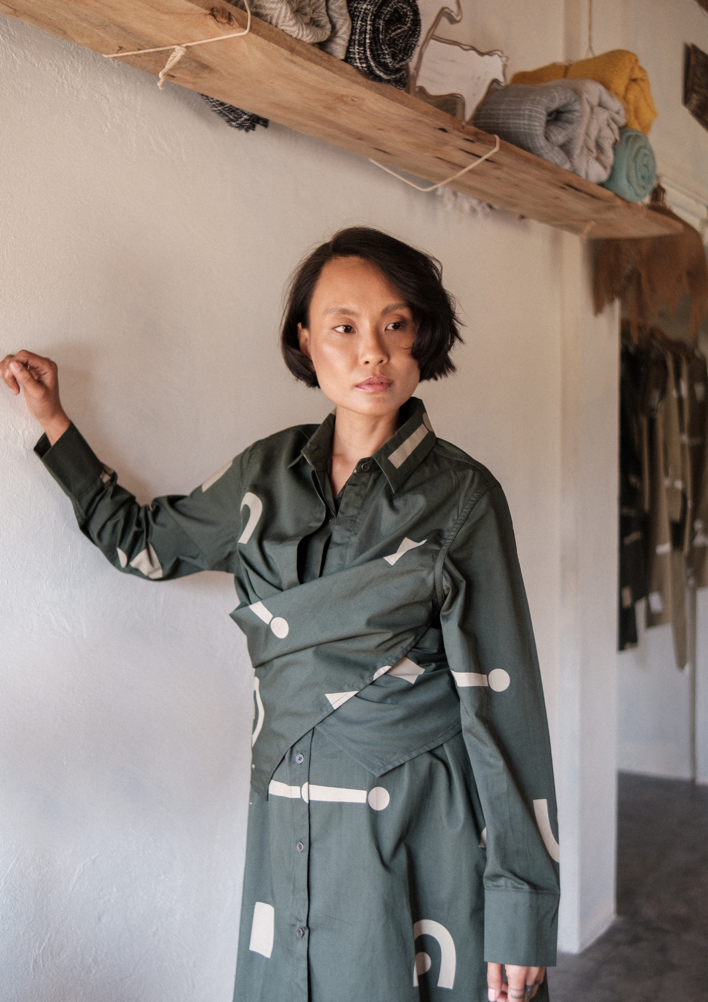 Seattle Wrap Shirt Dress - Triangular Print