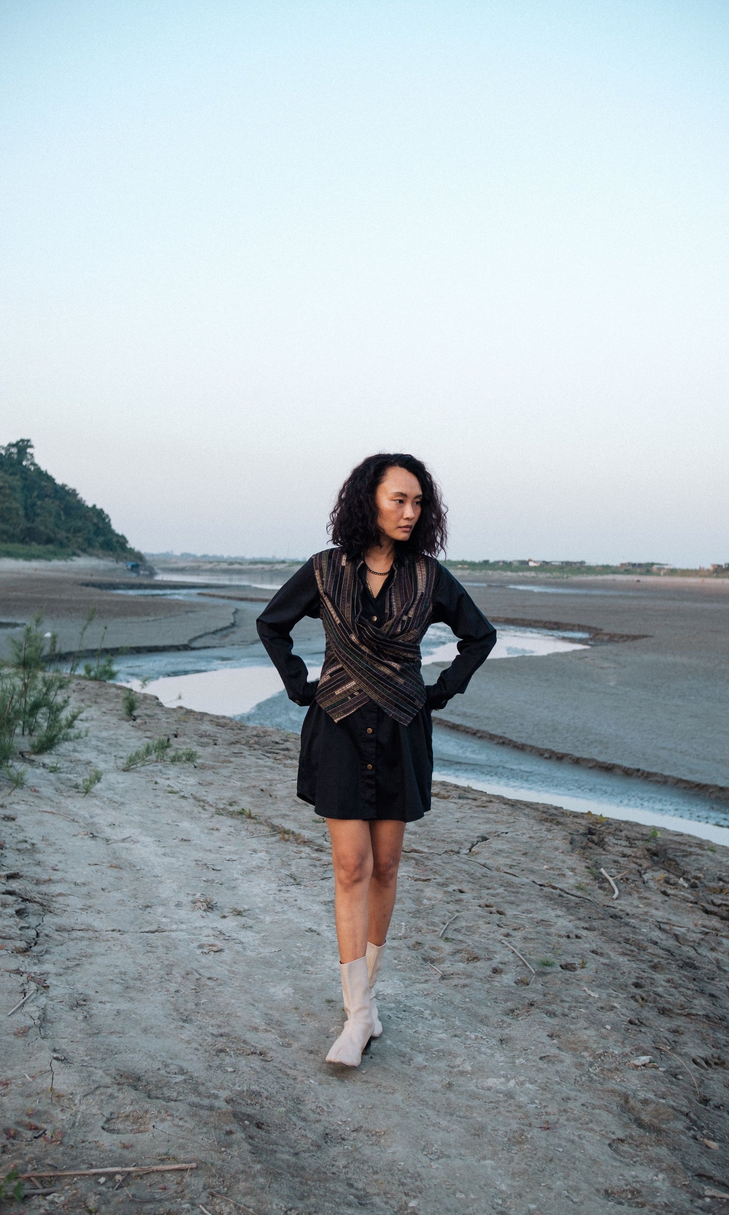 Upcycled Seattle Wrap Dress - Black Green