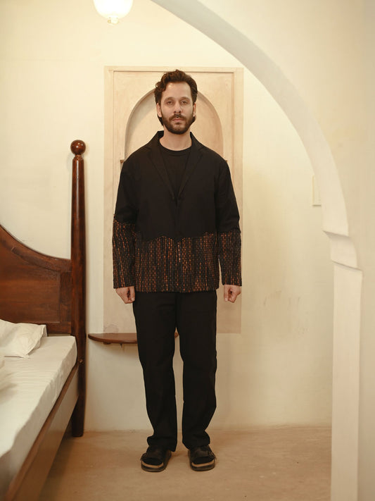 Upcycled Handwoven Ying Yang Blazer Set - Copper