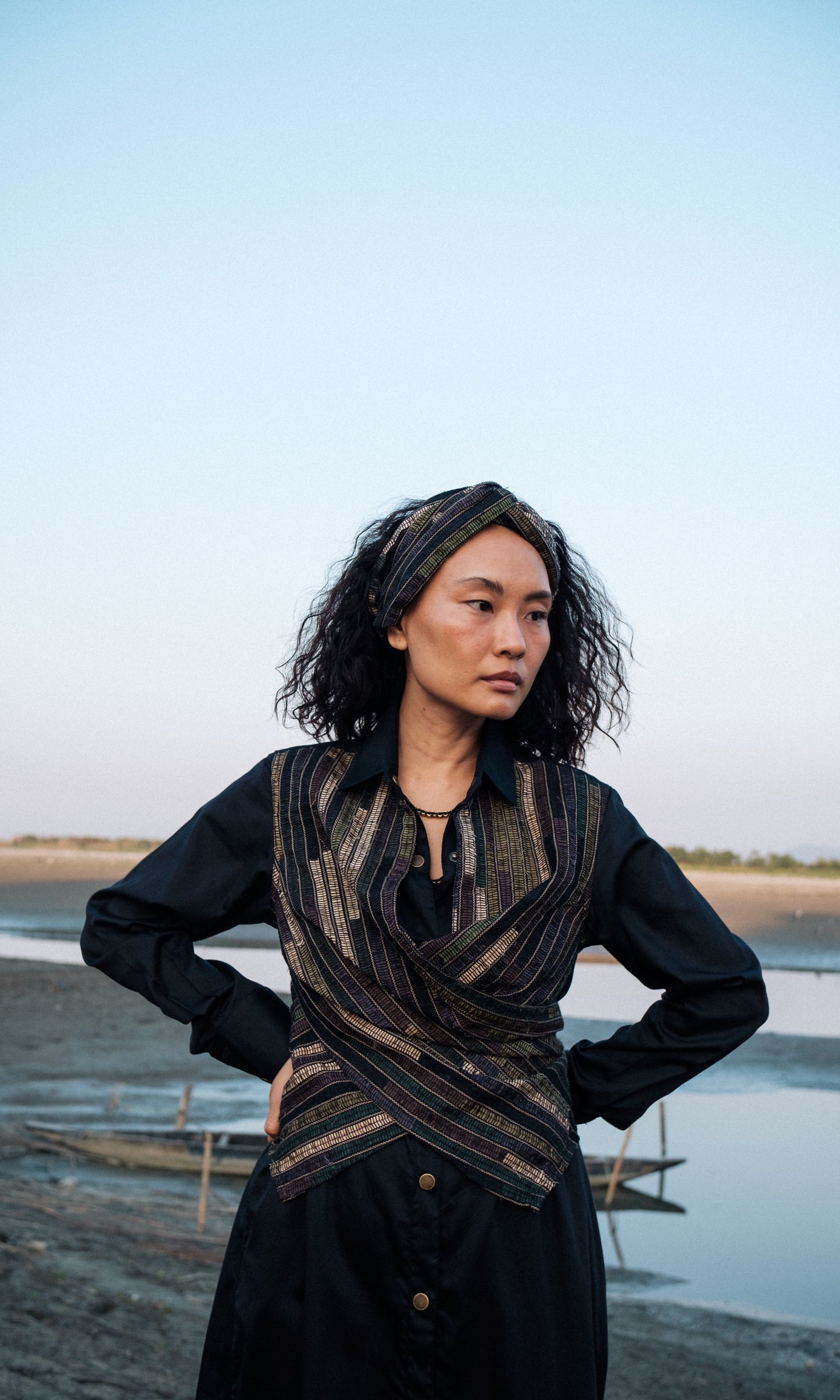 Upcycled Seattle Wrap Dress - Black Green