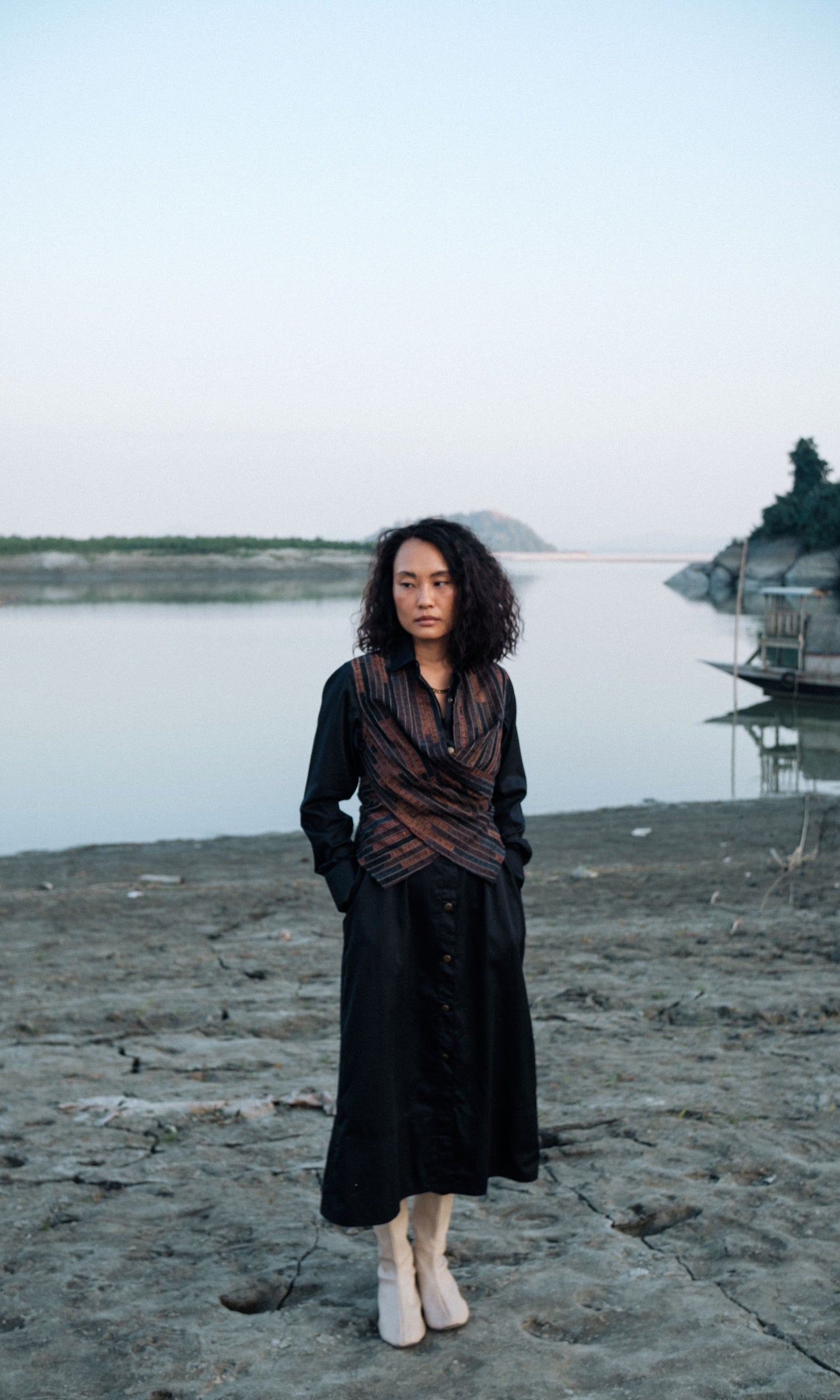 Upcycled Seattle Wrap Long Dress - Black Copper