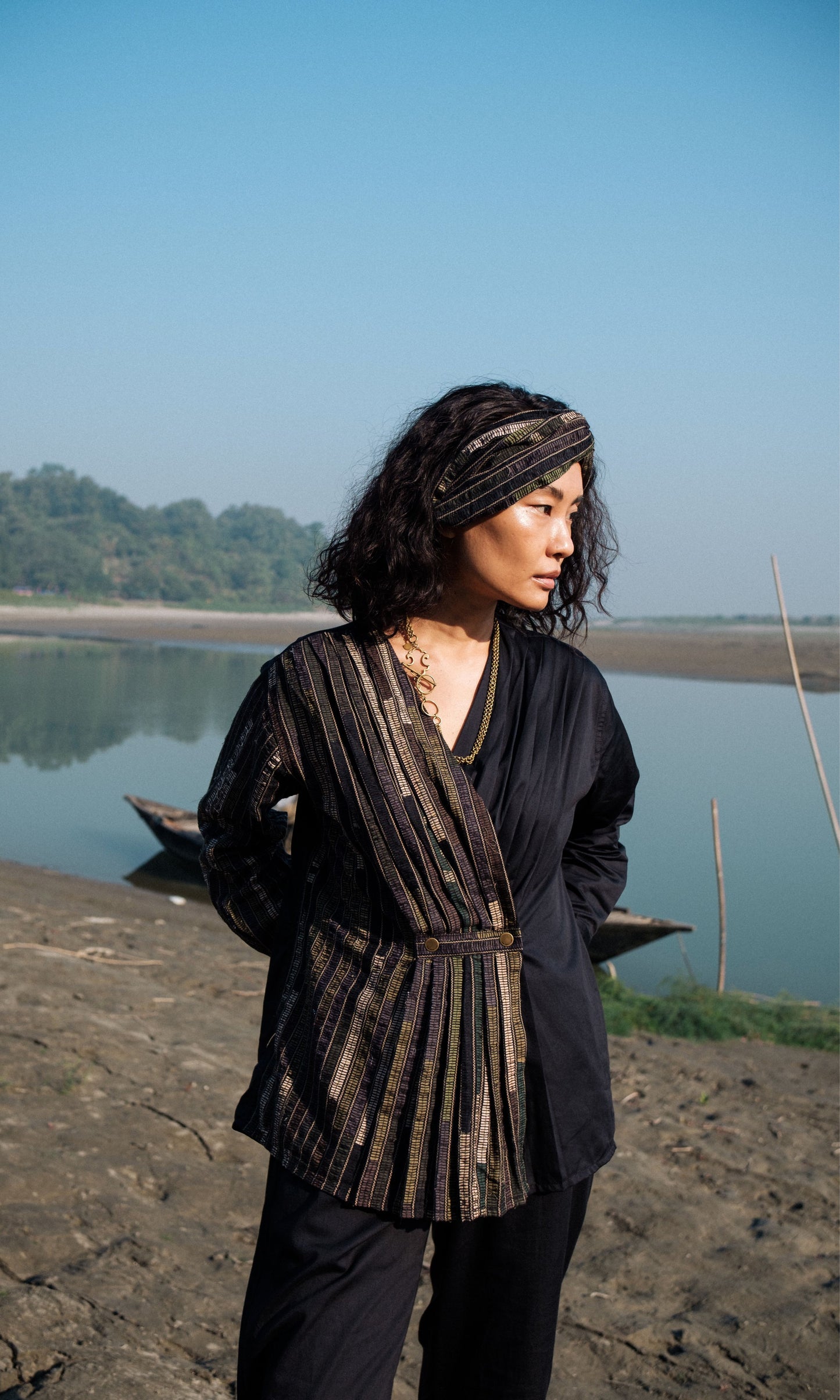 Upcycled Florence Top - Black Green