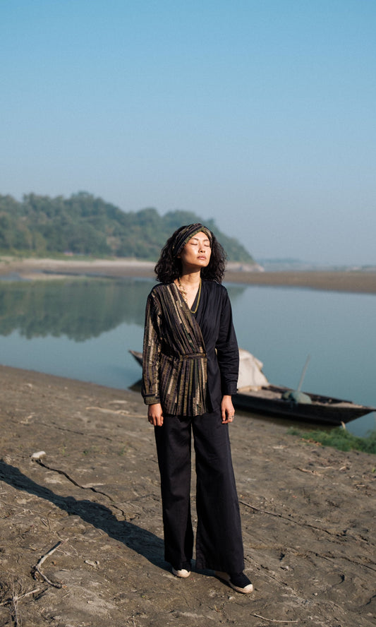 Upcycled Florence Top - Black Green