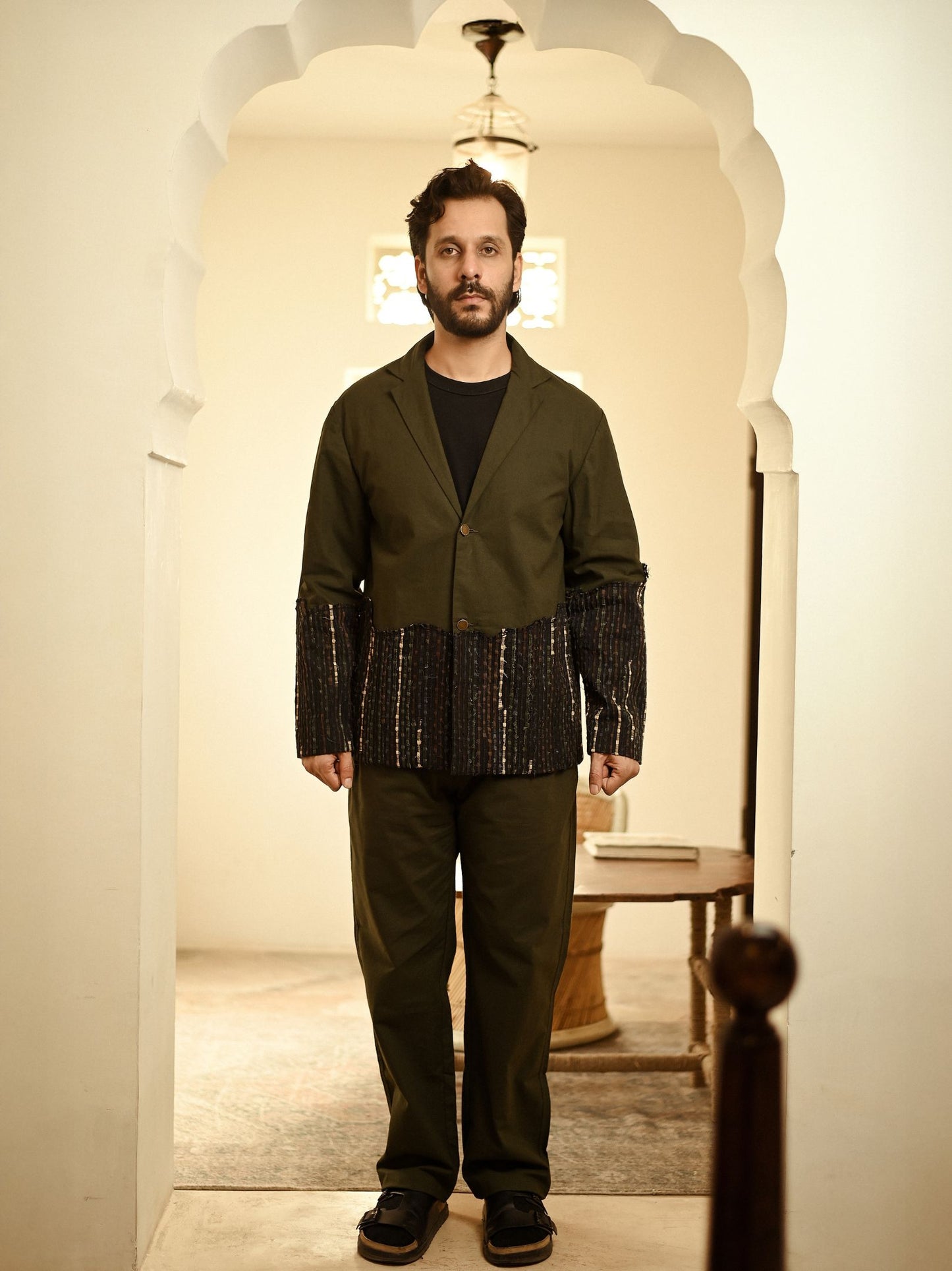 Upcycled Handwoven Ying Yang Blazer Set - Green