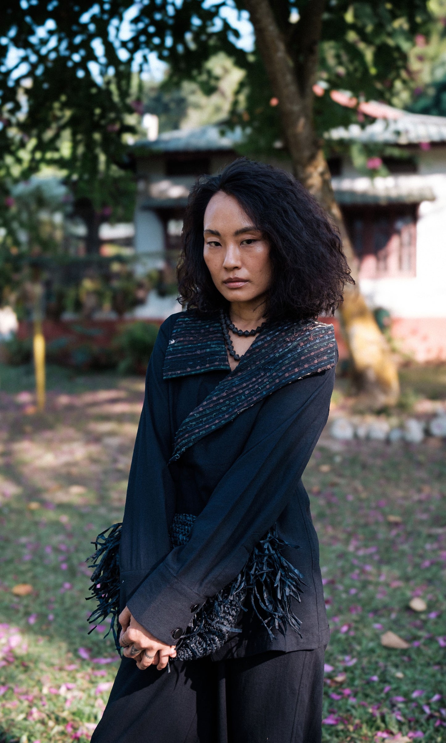 Handwoven Arrow collar shirt - Black Green