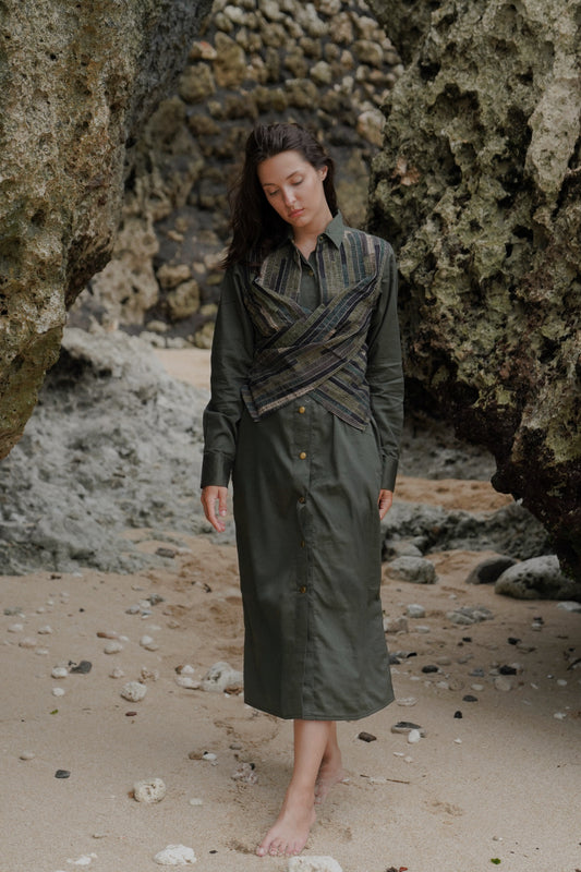 Upcycled Seattle Wrap Long Dress - Green