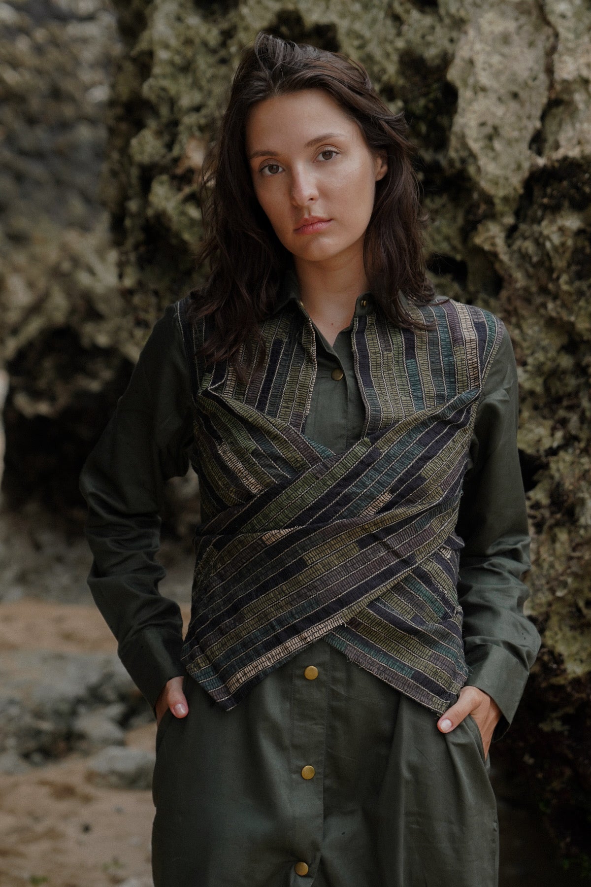 Upcycled Seattle Wrap Long Dress - Green