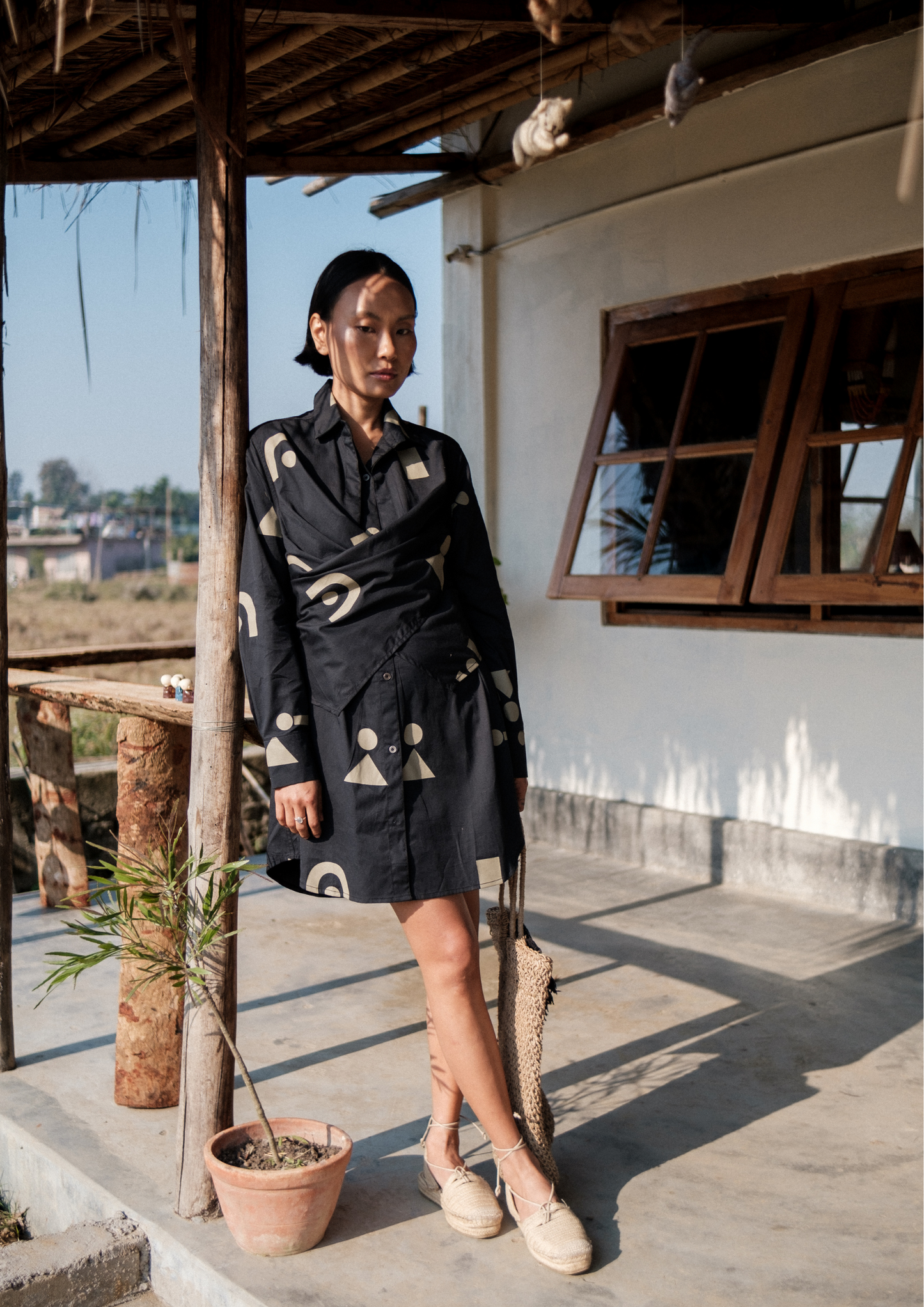 Seattle Wrap Shirt Dress - Triangular Print