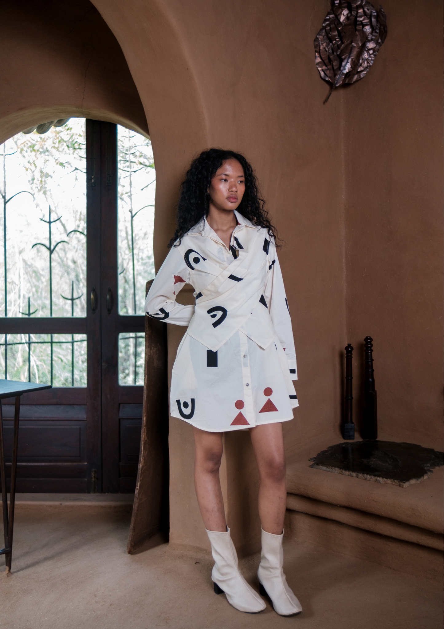 Seattle Wrap Shirt Dress - Triangular Print