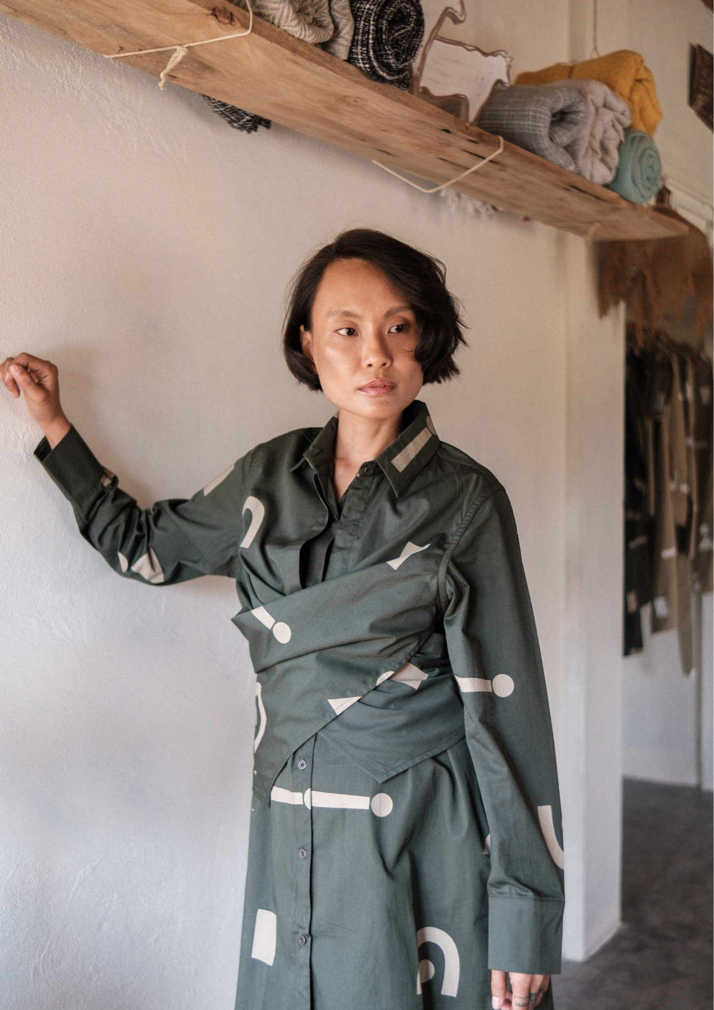 Seattle Wrap Shirt Dress - Triangular Print