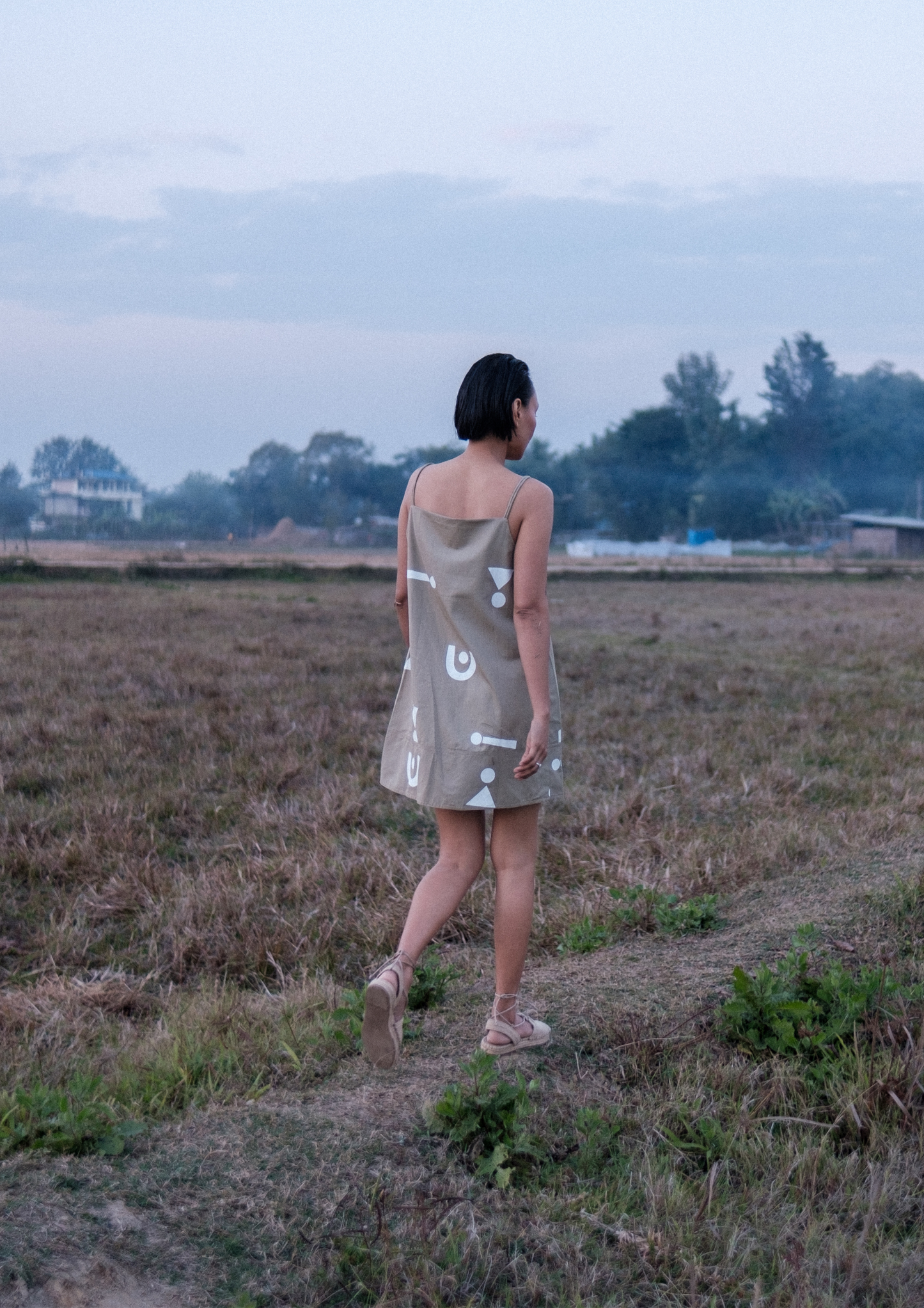 Rachel Slip Dress - Line Printed