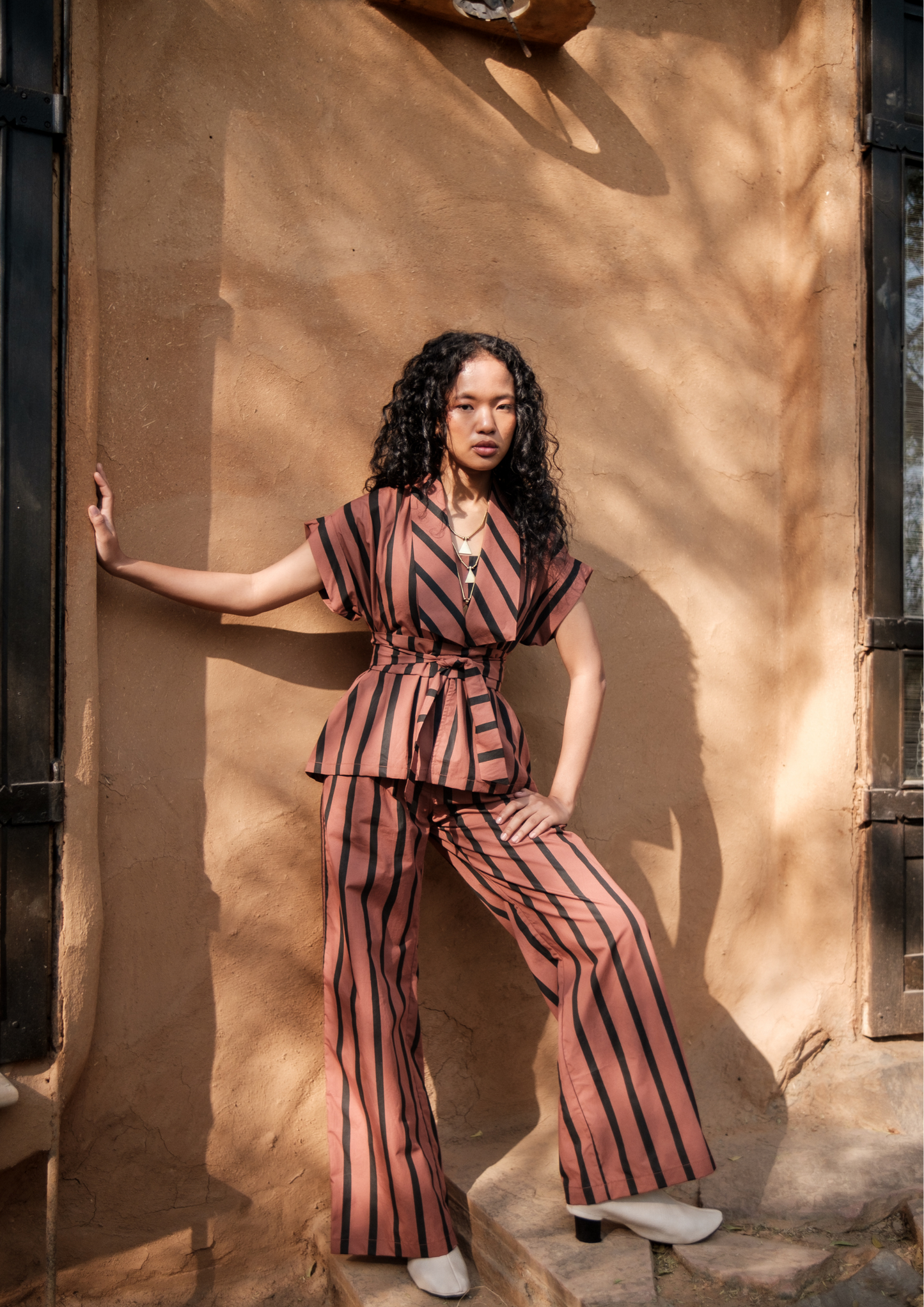 Berlin Shawl collar Top - Striped