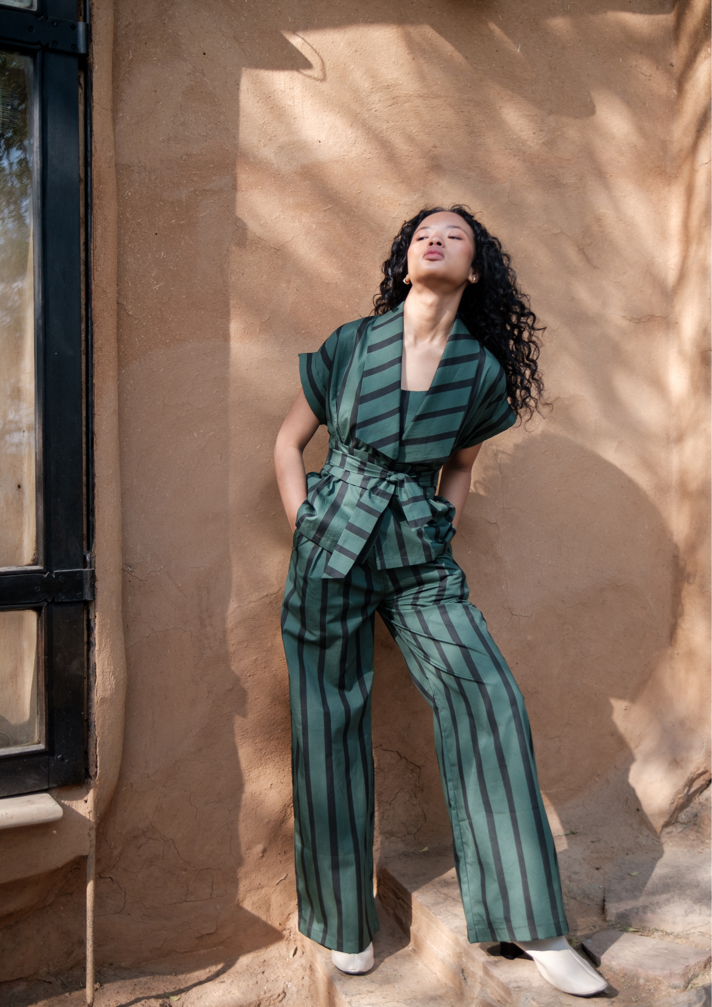 Berlin Shawl collar Top - Striped