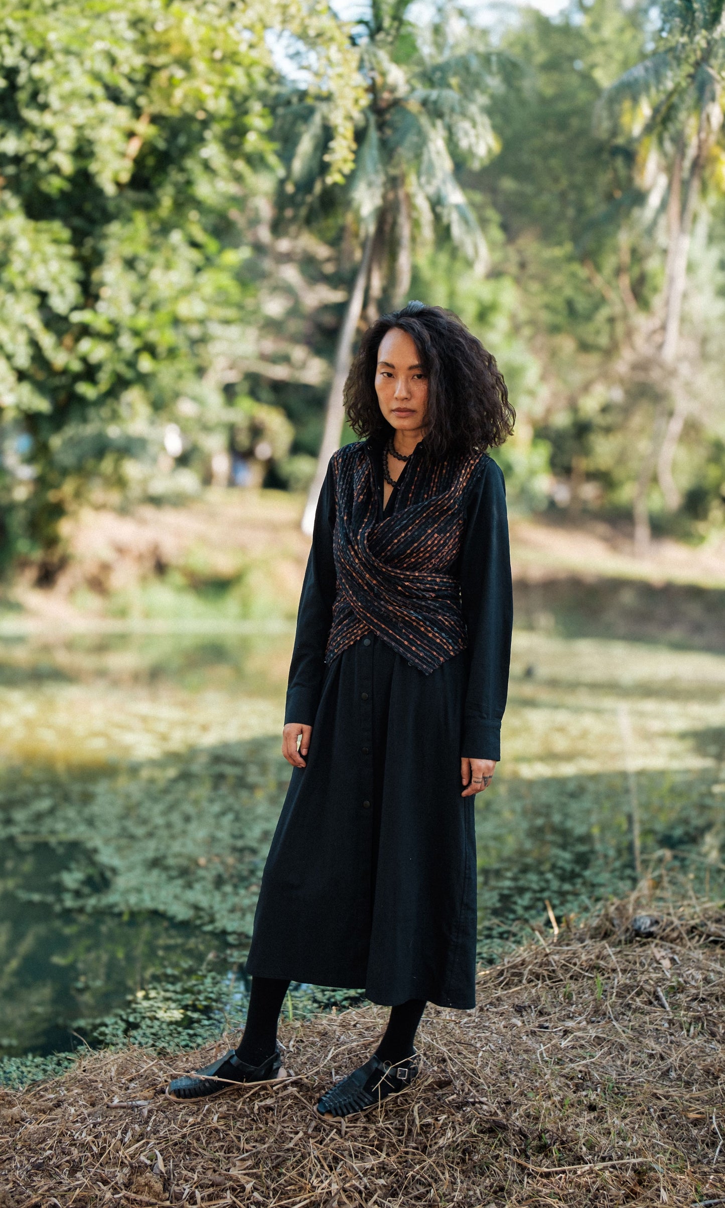 Handwoven Seattle Wrap Long Dress - Black Copper