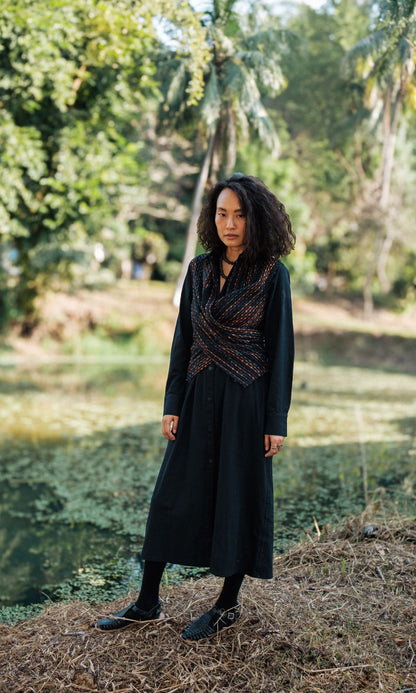 Handwoven Seattle Wrap Long Dress - Black Copper
