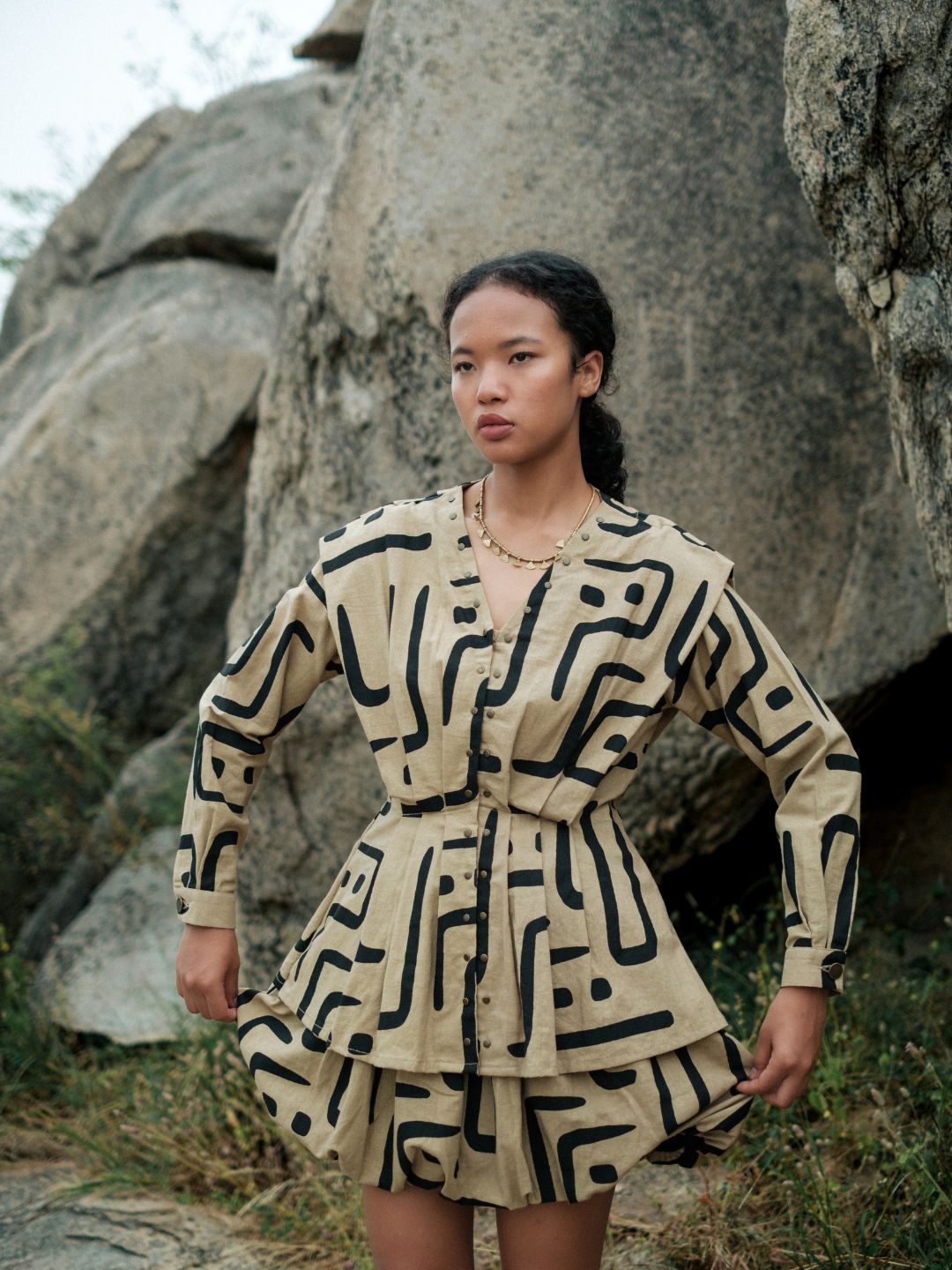 Izu Peplum Top-Printed