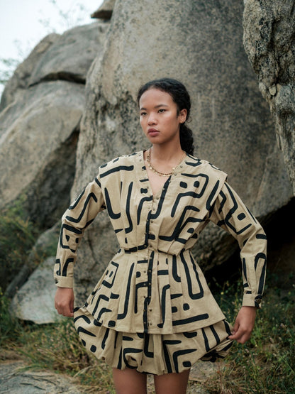 Izu Peplum Top-Printed