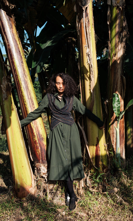Handwoven Seattle Wrap Long Dress - Green