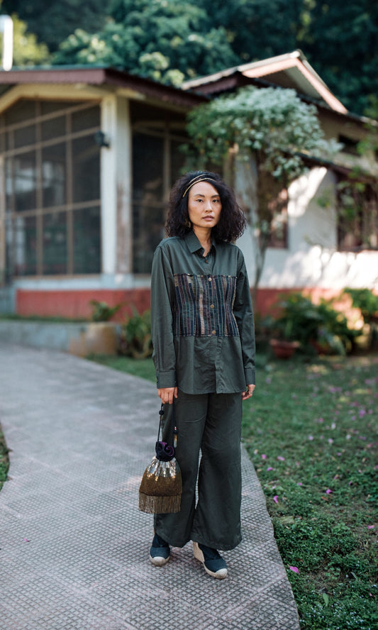 Upcycled Sailor Flared Pants - Green