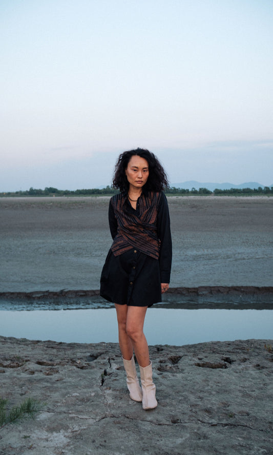 Upcycled Seattle Wrap Dress - Black Copper