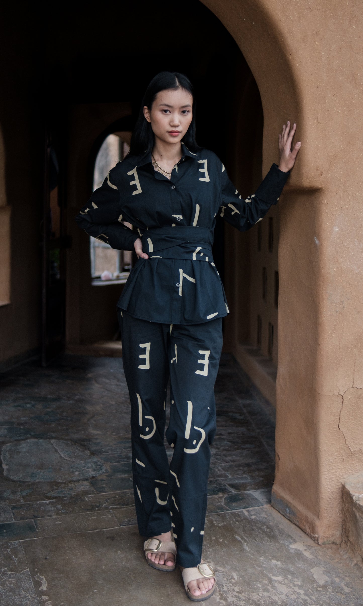 Nara Front knot Shirt Line Printed-Set