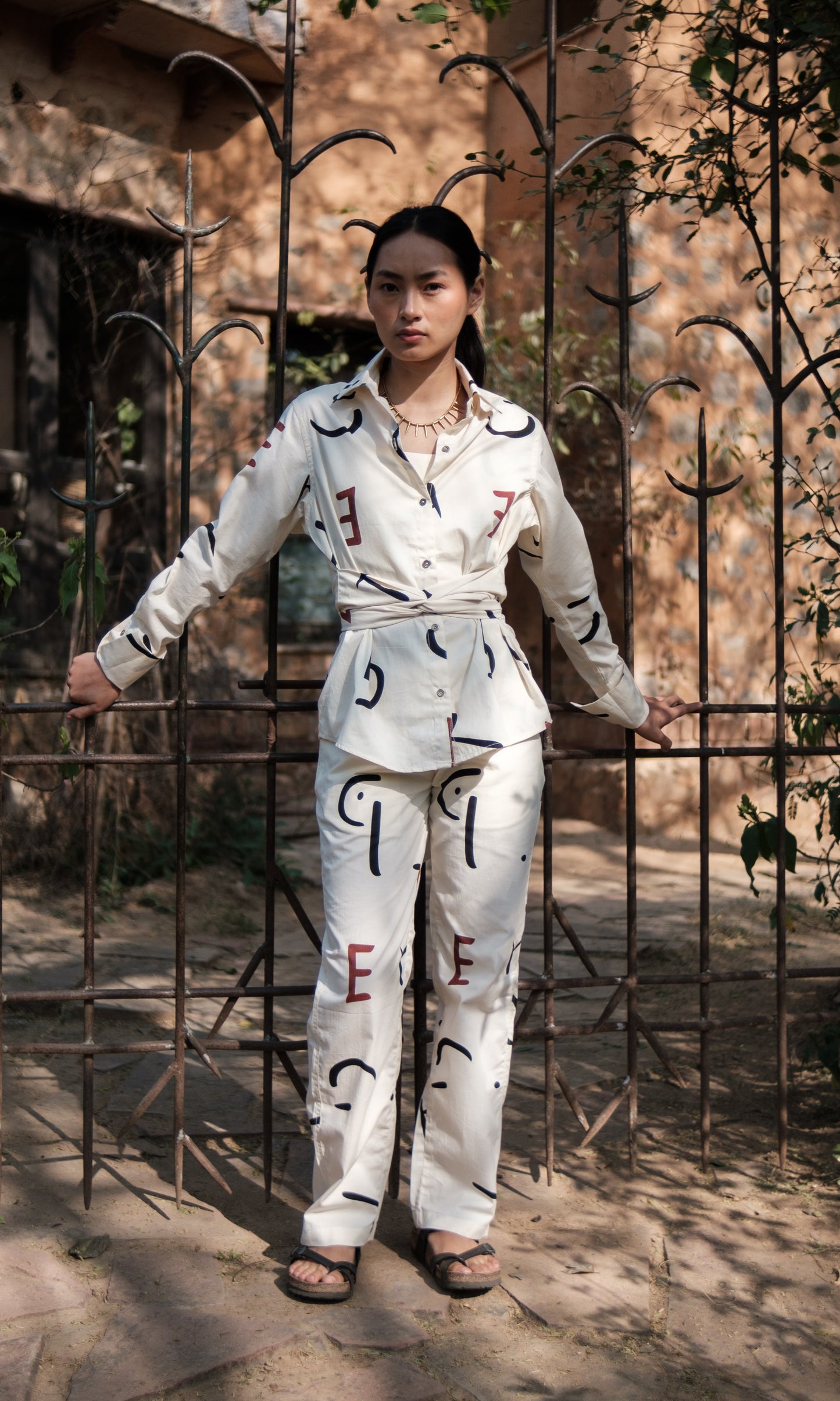 Nara Front knot Shirt Line Printed-Set