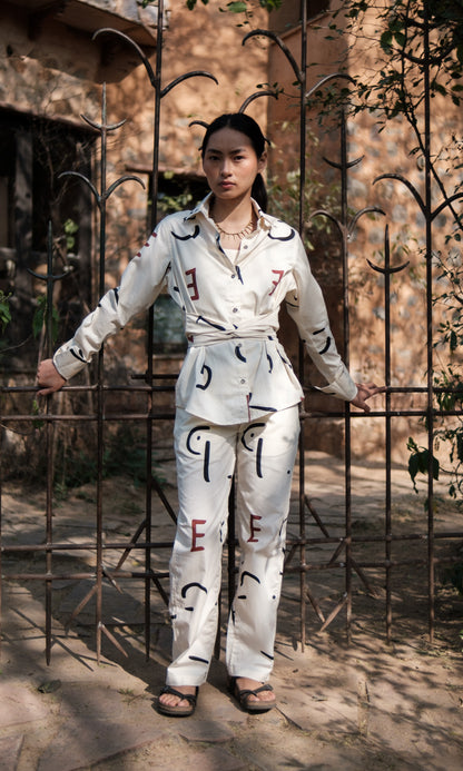 Nara Front knot Shirt Line Printed-Set
