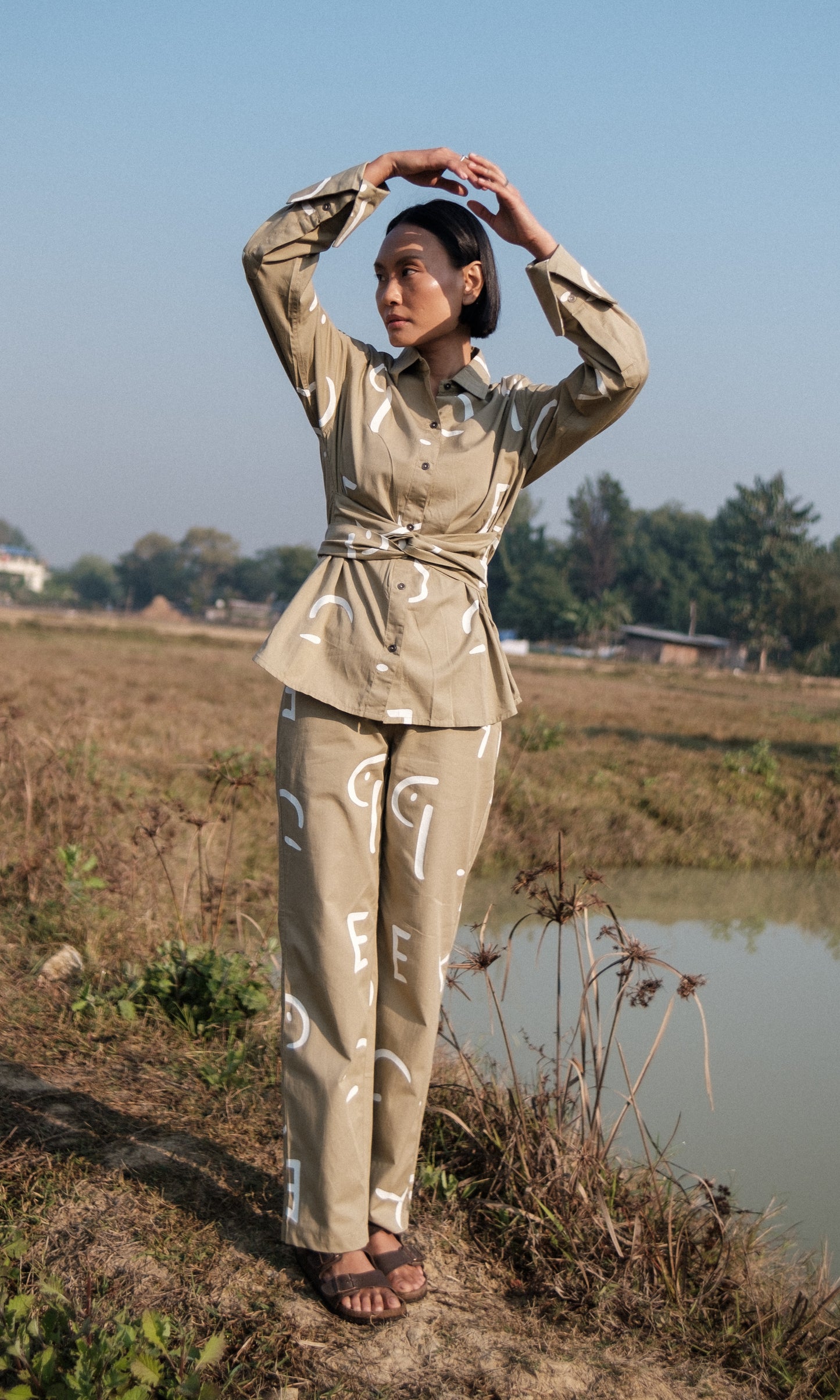 Nara Front knot Shirt Line Printed-Set
