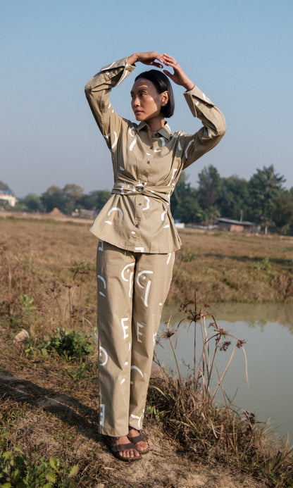 Nara Front knot Shirt Line Printed-Set