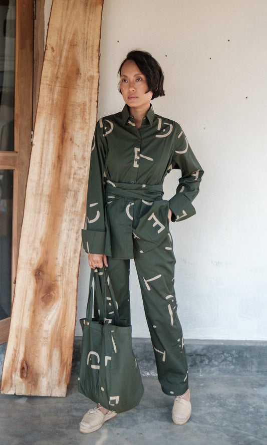 Nara Front knot Shirt Line Printed-Set