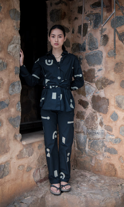 Nara Front knot Shirt Triangular Print-Set