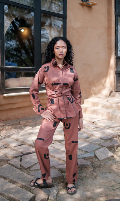 Nara Front knot Shirt Triangular Print-Set