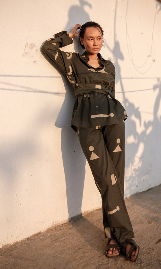Nara Front knot Shirt Triangular Print-Set
