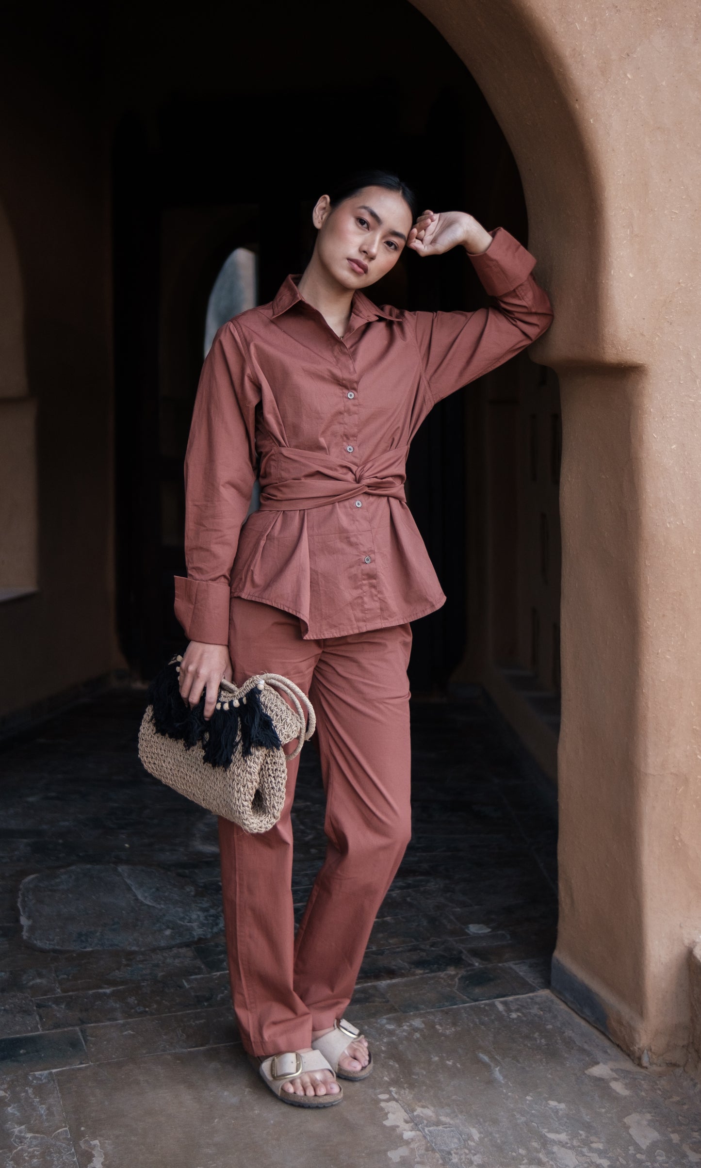 Nara Front knot Shirt Solid-Set