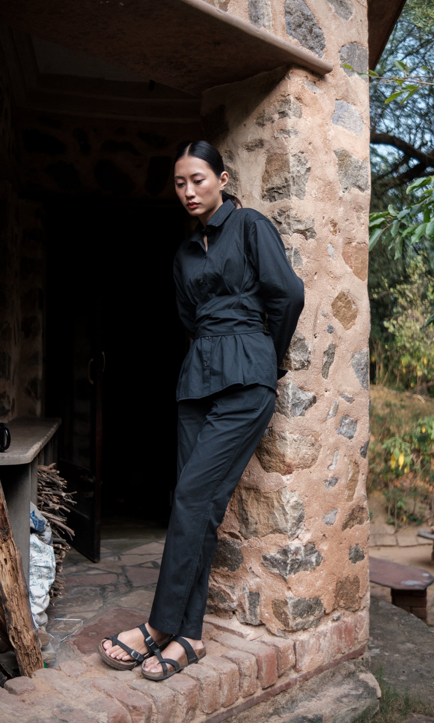 Nara Front knot Shirt Solid-Set