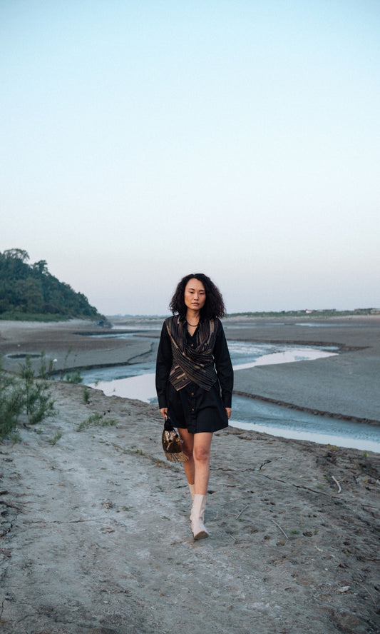 Upcycled Seattle Wrap Dress - Black Green