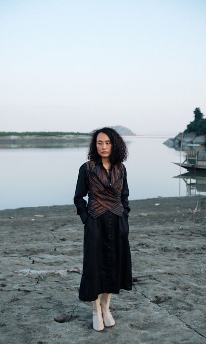 Upcycled Seattle Wrap Long Dress - Black Copper