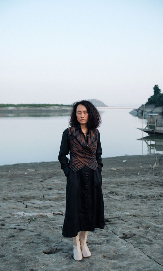 Upcycled Seattle Wrap Long Dress - Black Copper