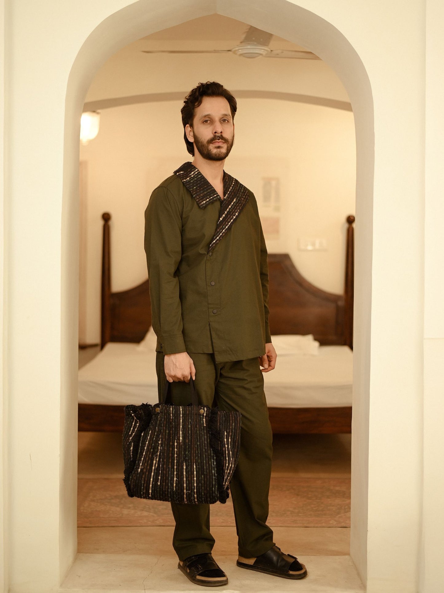 Upcycled Handwoven Arrow Collar Set - Green