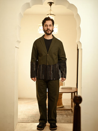 Upcycled Handwoven Ying Yang Blazer Set - Green