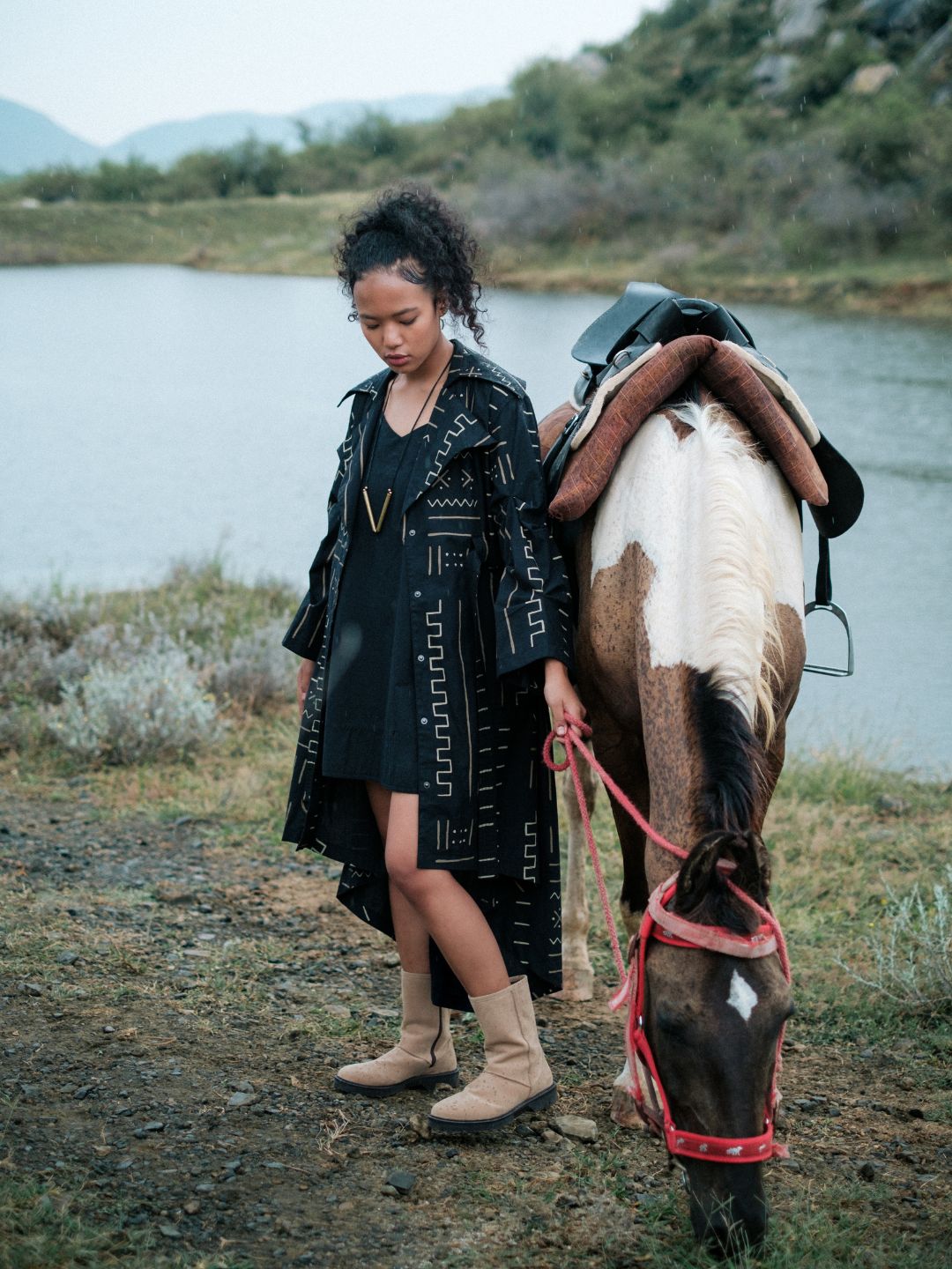 Kobe Long trench-Mud Print