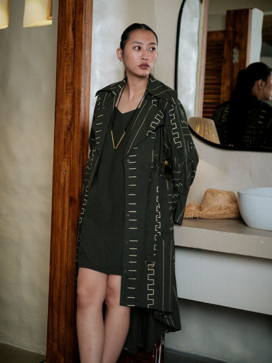 Kobe Long trench-Mud Print