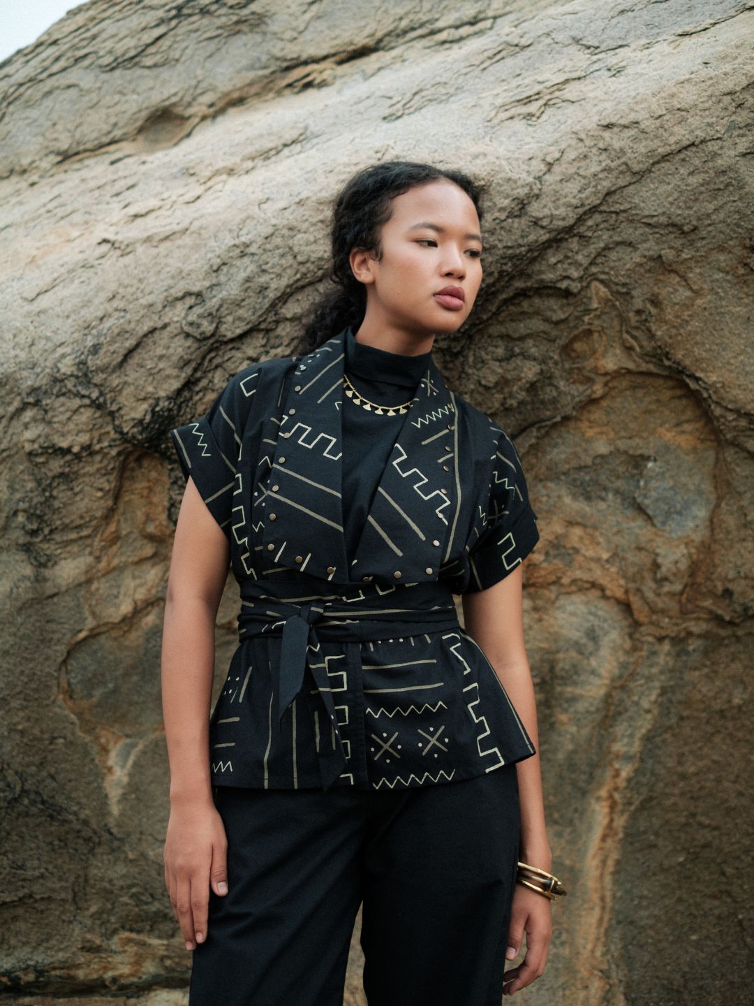 Berlin Shawl collar Top-Mud Print