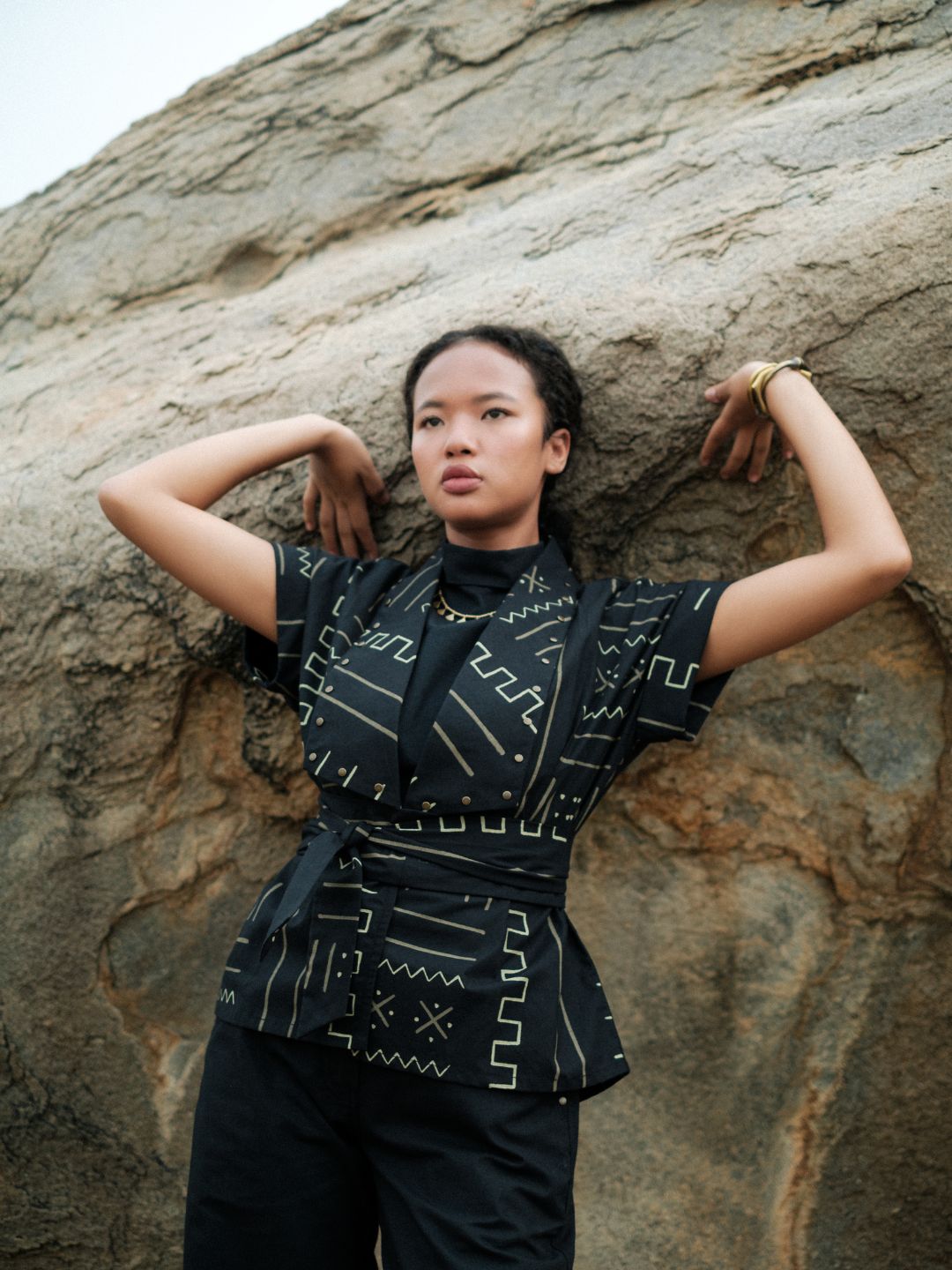 Berlin Shawl collar Top-Mud Print