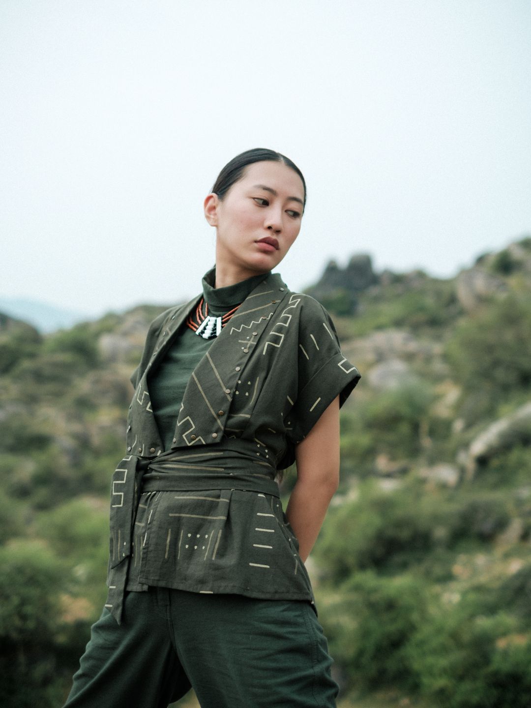 Berlin Shawl collar Top-Mud Print