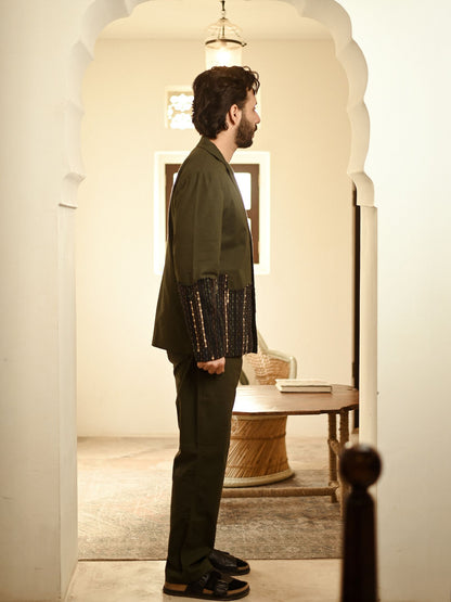 Upcycled Handwoven Ying Yang Blazer Set - Green