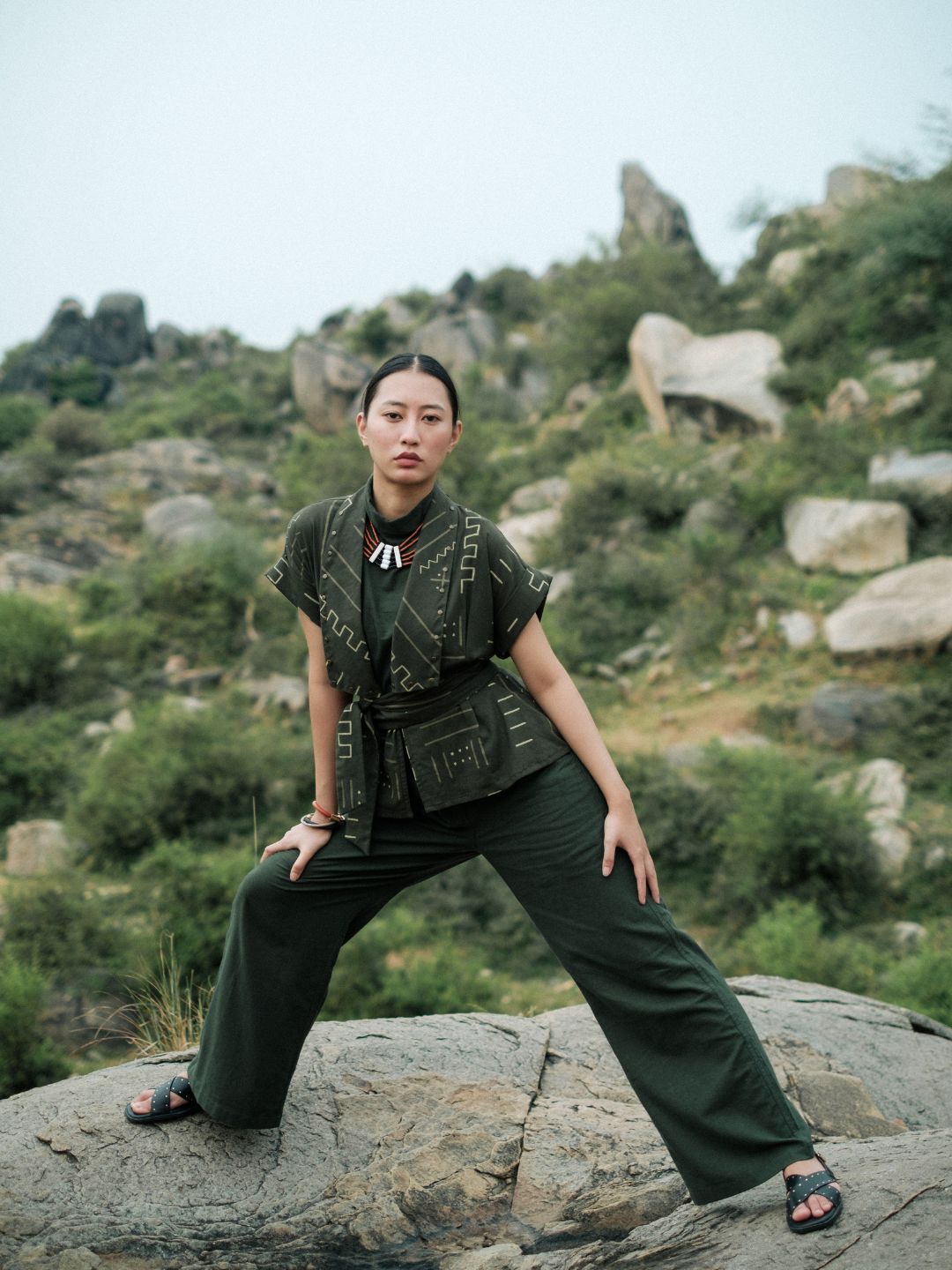 Berlin Shawl collar Top-Mud Print